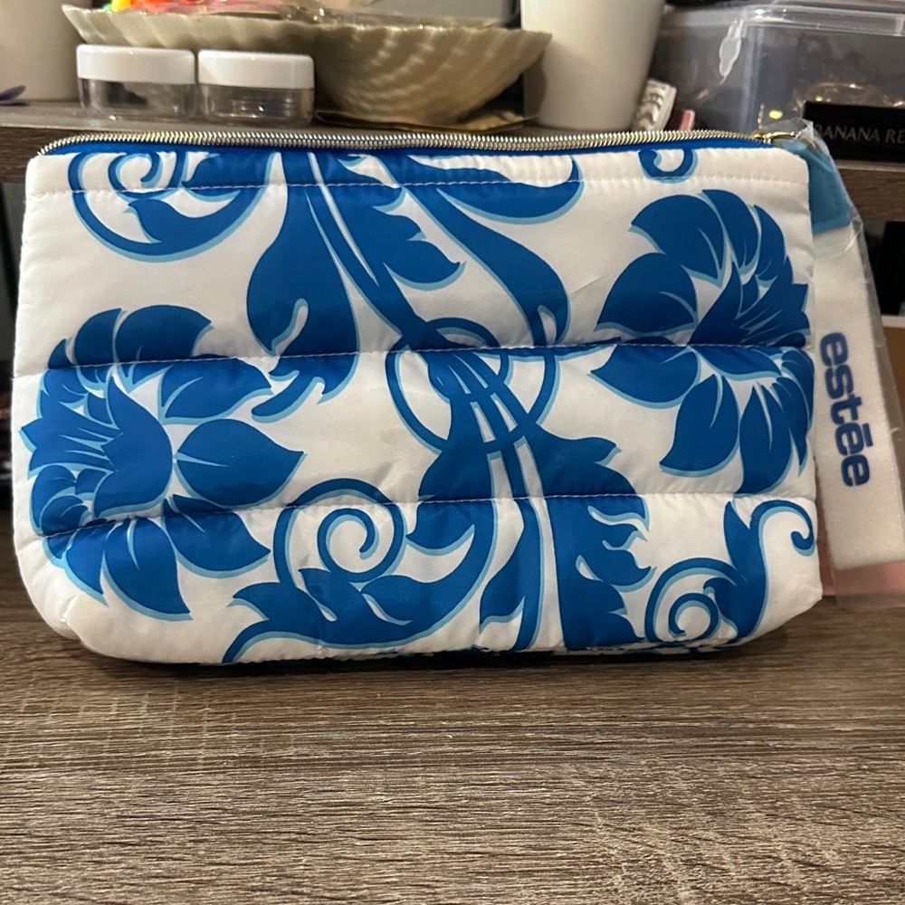 Estee Lauder Blue and White Cosmetic Bag